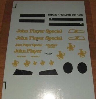 Obtisky John Player Special na model Lotus 98T (1986) v 1:43
