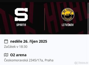 Vstupenky na HC Sparta Praha - HC VERVA Litvínov – 26. 10.