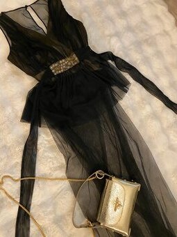 Swarovski plesove cerne pruhledne saty dlouhe 36