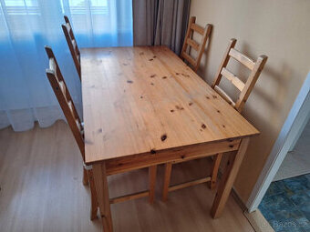 Stůl jídelní rozkládací dřevěný + 4 židle, borovice, ikea