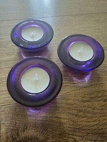 3x skleněný svícen fialový