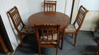 Starožitný rozkládací sůl + 4x starožitné židle