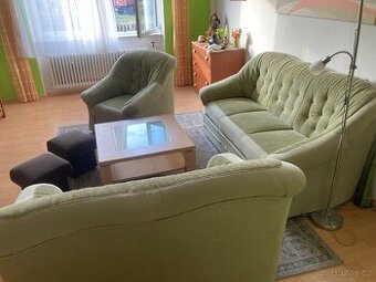 Sedací souprava rozkládací +stolek+taburetky 2 ks