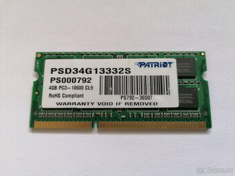 4GB Patriot DDR3 PC3 10600 CL9 SODIMM pro notebook notebooky