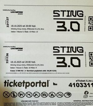 PRODÁM 2ks vstupenka na STING - Brno 18.10.2025