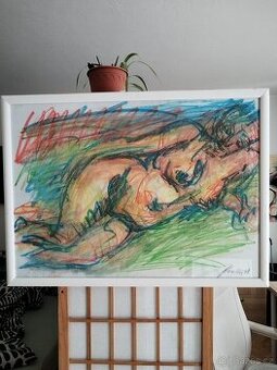 obraz LEŽÍCÍ DÁMA, akt, pastel, Antonín Kroča 2008