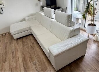 Kožená sedačka bílá zn. Phase do tvaru "L" s matrací