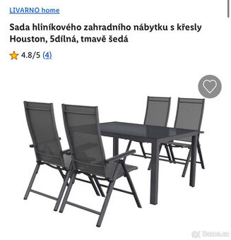 Sada hliníkového zahradního nábytku s křesly Houston, 5dílná