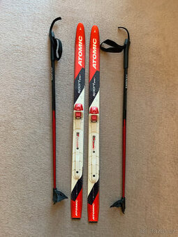 Dětské běžky 90cm + 2x boty SNS + hůlky