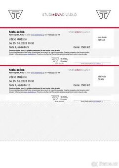 2 x VIP vstupenka VŠE O MUŽÍCH 25.10. Praha Studio DVA