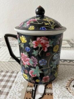 Retro čínský hrnek s pokličkou - 420 ml