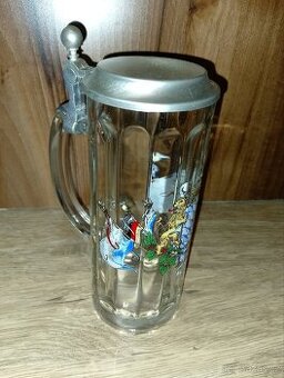 Skleněný korbel GERZ s cínovým víčkem