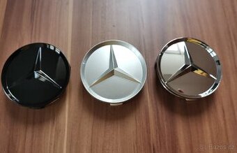Středové krytky Mercedes 75mm černé stříbrné chrom pokličky