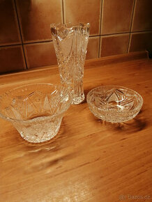 Křišťálová broušená váza a misky - Bohemia Krystal