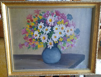 Starožitný obraz - květiny (J. Novotný)