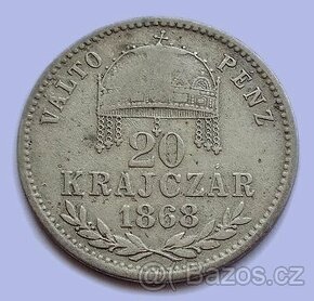 František Josef I.,20 krejcar 1868 KB,originál, velmi vzácný