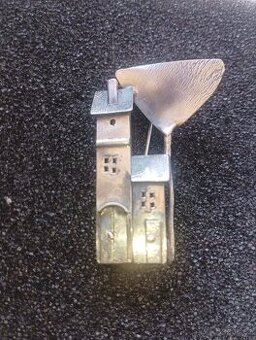 Vintage Navajo dámská stříbrná brož,,Domky,,orig.USA