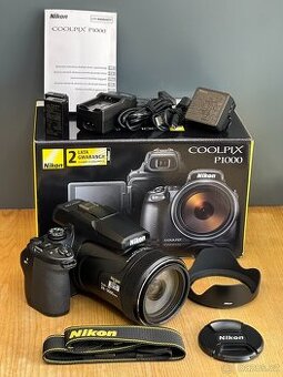Nikon Coolpix P1000, zdroj, extra baterie, 100% stav, ZÁRUKA