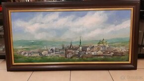 Obraz Stanislav Bdinka Olomouc panorama,originál olejomalba