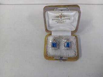 Art-deco-LUXUSNÍ ZLATÉ NÁUŠNICE-safíry,brilianty