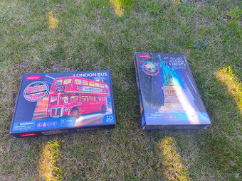 2x 3D puzzle LONDON BUS a STATUE OF LIBERTY (LED osvětlené)