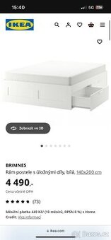 Manželská postel BRIMNES včetně rostu a matraci IKEA 140x20