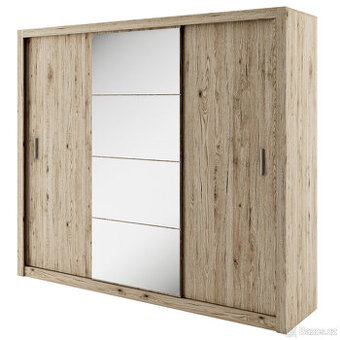 Šatní skříň IDEA posuvné dveře, zrcadlo - Dub Sanremo