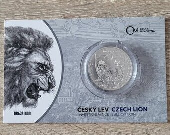 Stříbrná mince Český lev 2020 číslovaná, standard