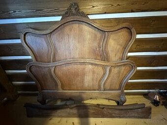 Postel na chalupu 200x160 cm, vyřezávaná, masiv