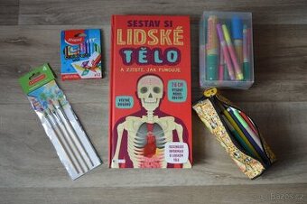 Knížka Lidkské tělo, fixy, voskovky, štětce