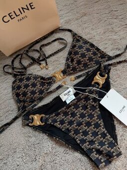 Plavky Celine s monogramem černohnědé se zlatými detaily