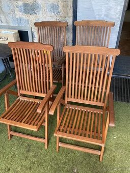 TEAK 4 ks KŘESLA "JUTLANDIA" POLOHOVATELNÁ + POLSTRY - 1