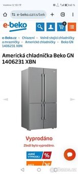 Zánovní Americká lednice Beko 1406231 XBN