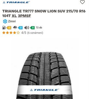Nové Zimní pneu 215/70 R16