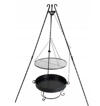 Zahradní gril závěsný, trojnožka, 60cm s ohništěm