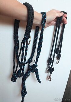 Provazová jezdecká ohlávka full s kroužky a křížovým vedením