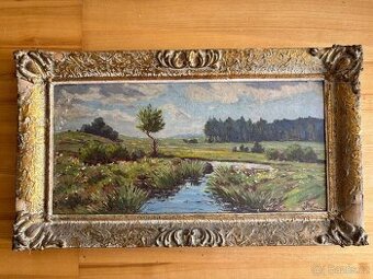 Obraz řeka Sázava, olejomalba na desce 44x75