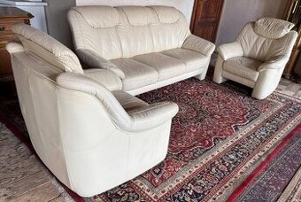 Krémová kožená sedací souprava 3+1+1,6350