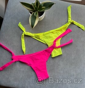 Neonově růžový a žlutý spodek plavek brazilky