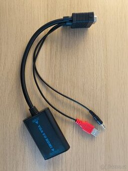 VGA→HDMI převodník s USB‑napájením a audio kabelem