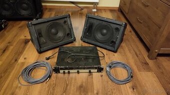 Prodám zesilovač, 2x 120W 10 palců bedny, 2x 10m kabely