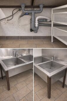 Nerezový mycí stůl / dvoudřez 132 × 70 cm, včetně sifonu