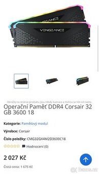 Operační Paměť DDR4 Corsair 32 GB 3600 18