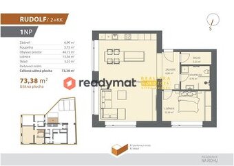 Prodej novostavby bytu Rudolf 2+kk, 77 m2, Hodonín