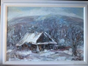 Olej malba - Josef Novický - Zasněžená Chalupa