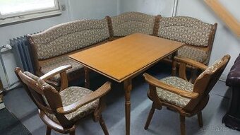 Masivní rustikální rohová lavice+2židle+rozkládací stůl