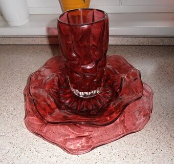 skleněný set - váza, mísa, tác