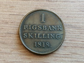 1 Skilling 1818 Dánské království originál mince Dánsko - 1