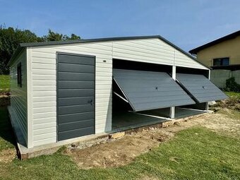 Moderní plechová garáž 8x6 pozinkovaný uzavřený profil