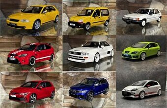 Modely aut 1:18 (Audi S3, VW Tiguan, Audi 80…)